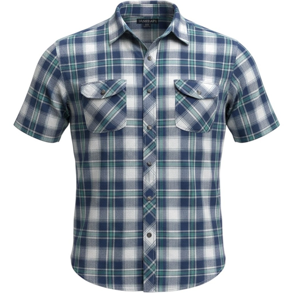 Red Ape Mens 4XL Plaid Short Sleeve Button Down Shirt Blue Teal Embr. logo NOTE
